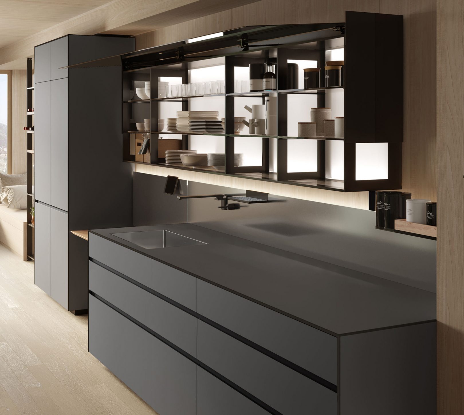 Riciclantica Outline: a modern kitchen in a timber building