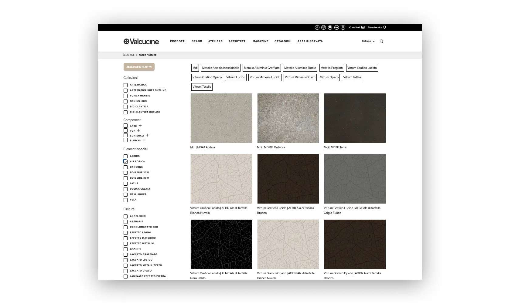 Kitchen materials matrix 